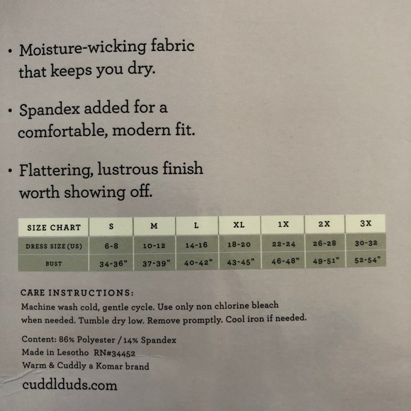 CuddlDuds thermal layer - Picture 5 of 5